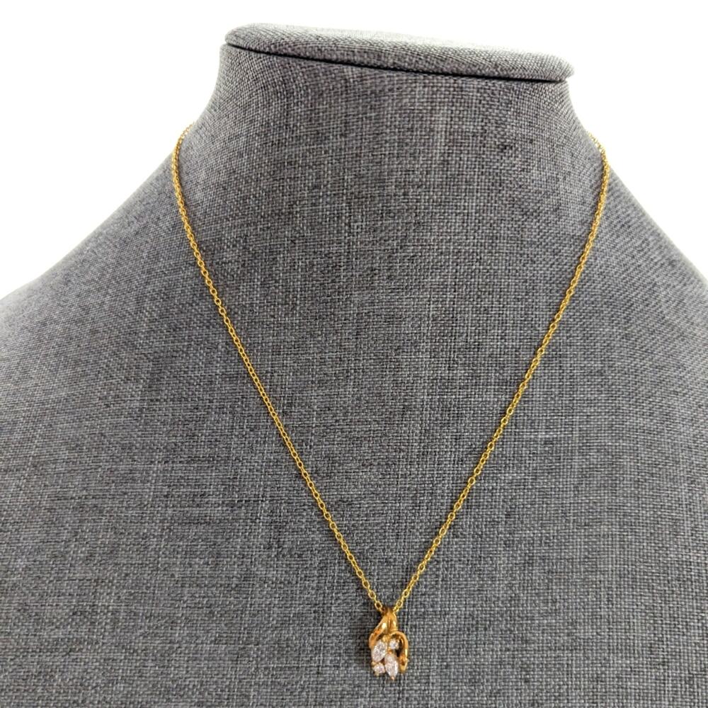 10K Gold Plated Glass Marquis Cut Rhinestone Dainty Feminine Pendant Necklace